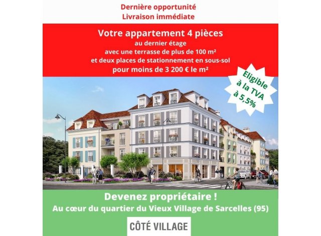 Investissement locatif en Ile-de-France : programme immobilier neuf pour investir Cote Village  Sarcelles